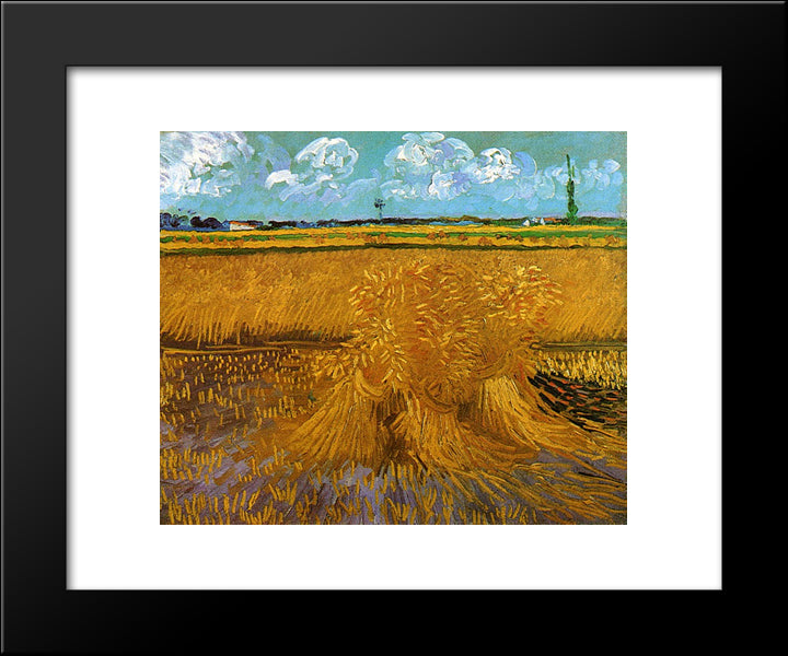 Wheatfield With Sheaves 20x24 Black Modern Wood Framed Art Print Poster by Van Gogh, Vincent