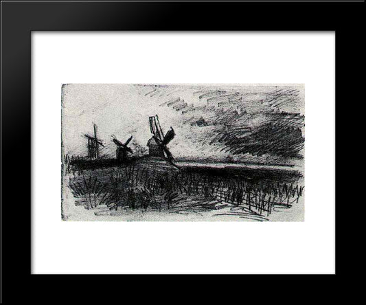 Windmills At Montmartre 20x24 Black Modern Wood Framed Art Print Poster by Van Gogh, Vincent