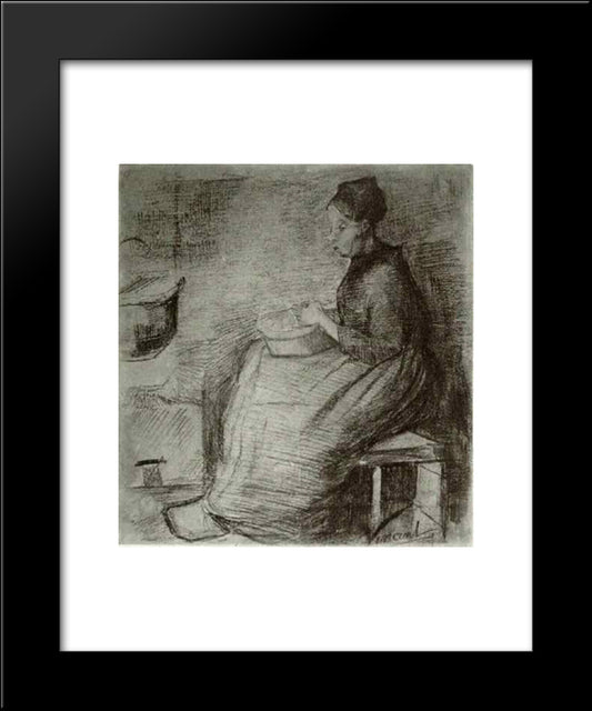 Woman, Sitting By The Fire, Peeling Potatoes 20x24 Black Modern Wood Framed Art Print Poster by Van Gogh, Vincent