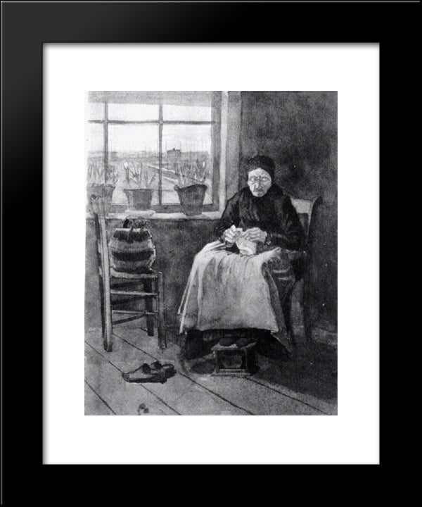 Woman At The Window, Knitting 20x24 Black Modern Wood Framed Art Print Poster by Van Gogh, Vincent