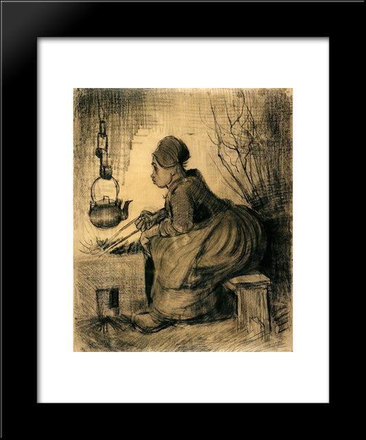 Woman By A Hearth 20x24 Black Modern Wood Framed Art Print Poster by Van Gogh, Vincent