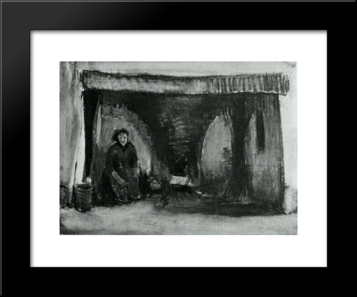 Woman By The Fireplace 20x24 Black Modern Wood Framed Art Print Poster by Van Gogh, Vincent