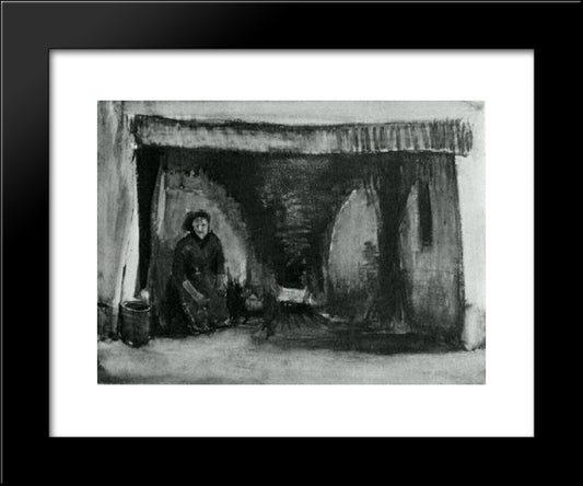 Woman By The Fireplace 20x24 Black Modern Wood Framed Art Print Poster by Van Gogh, Vincent