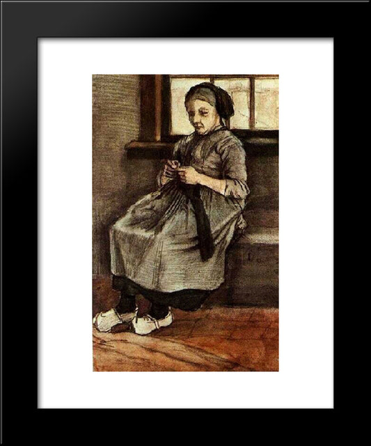 Woman Mending Stockings 20x24 Black Modern Wood Framed Art Print Poster by Van Gogh, Vincent