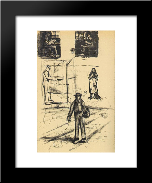 Woman Near A Window Twice, Man With Winnow, Sower, And Woman With Broom 20x24 Black Modern Wood Framed Art Print Poster by Van Gogh, Vincent