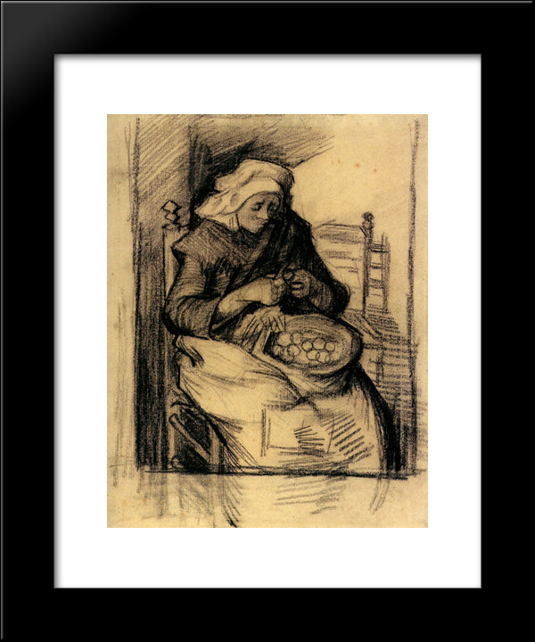 Woman Peeling Potatoes 20x24 Black Modern Wood Framed Art Print Poster by Van Gogh, Vincent