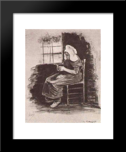 Woman Peeling Potatoes Near A Window 20x24 Black Modern Wood Framed Art Print Poster by Van Gogh, Vincent