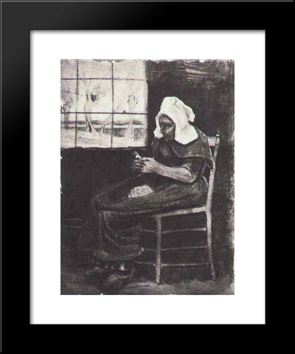 Woman Peeling Potatoes Near A Window 20x24 Black Modern Wood Framed Art Print Poster by Van Gogh, Vincent