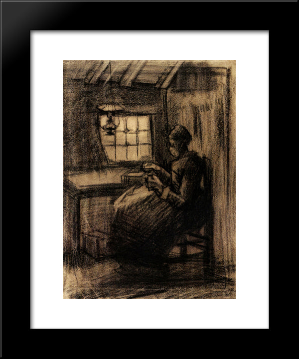 Woman Sewing 20x24 Black Modern Wood Framed Art Print Poster by Van Gogh, Vincent