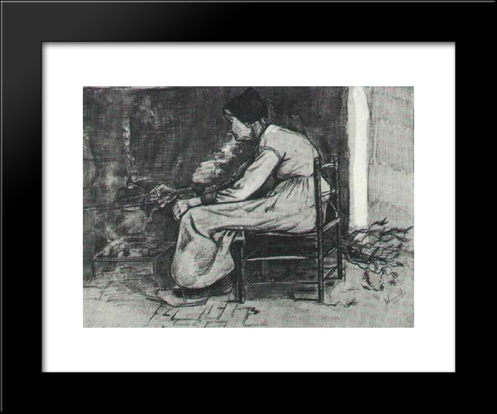 Woman Sitting At The Fireside 20x24 Black Modern Wood Framed Art Print Poster by Van Gogh, Vincent