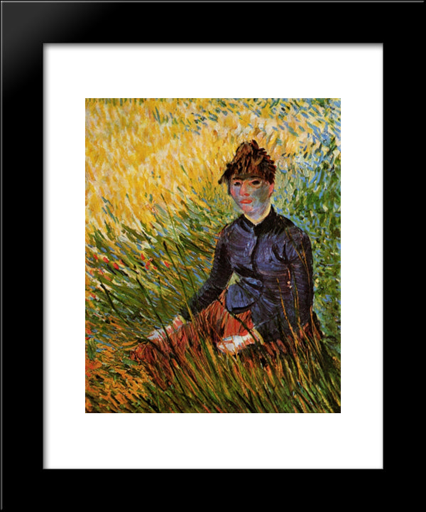 Woman Sitting In The Grass 20x24 Black Modern Wood Framed Art Print Poster by Van Gogh, Vincent