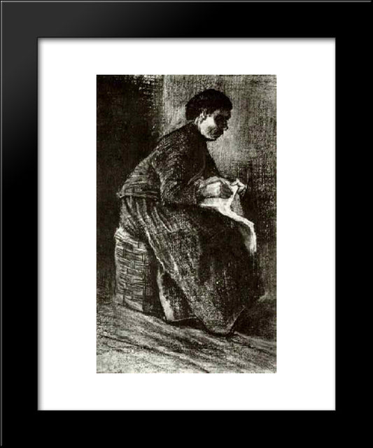 Woman Sitting On A Basket, Sewing 20x24 Black Modern Wood Framed Art Print Poster by Van Gogh, Vincent