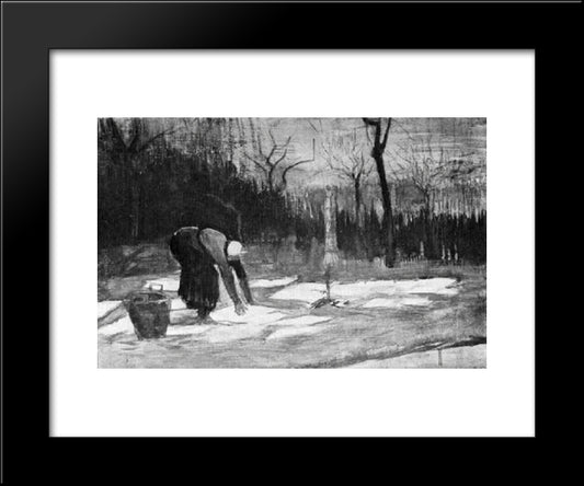 Woman Spreading Out Laundry On A Field 20x24 Black Modern Wood Framed Art Print Poster by Van Gogh, Vincent