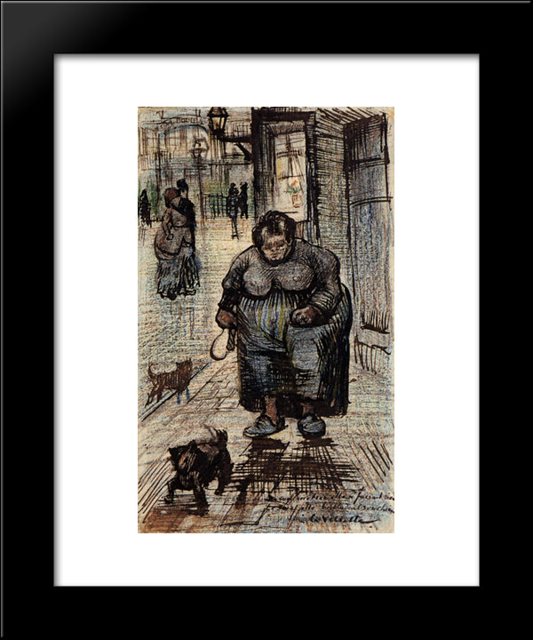 Woman Walking Her Dog 20x24 Black Modern Wood Framed Art Print Poster by Van Gogh, Vincent