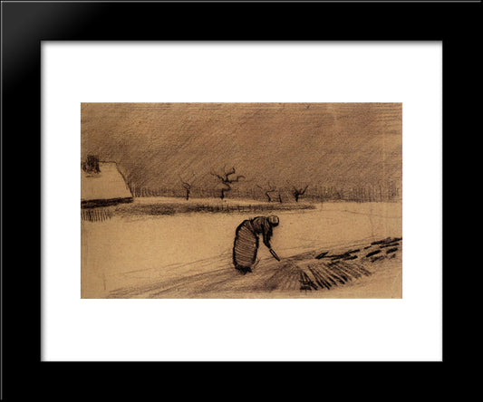 Woman With A Fork In A Winter Landscape 20x24 Black Modern Wood Framed Art Print Poster by Van Gogh, Vincent