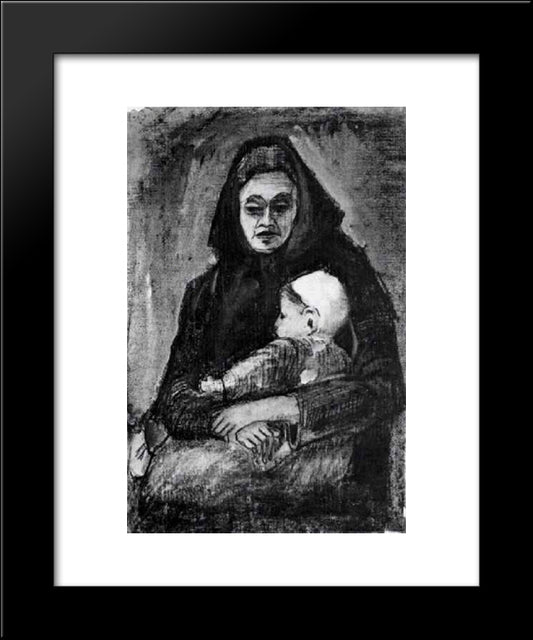 Woman With Baby On Her Lap, Half-Length 20x24 Black Modern Wood Framed Art Print Poster by Van Gogh, Vincent