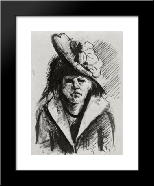 Woman With Hat, Half-Length 20x24 Black Modern Wood Framed Art Print Poster by Van Gogh, Vincent