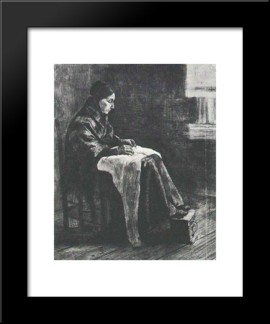 Woman With Shawl, Sewing 20x24 Black Modern Wood Framed Art Print Poster by Van Gogh, Vincent