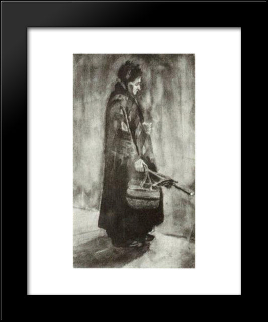 Woman With Shawl, Umbrella And Basket 20x24 Black Modern Wood Framed Art Print Poster by Van Gogh, Vincent