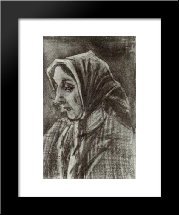 Woman With Shawl Over Her Hair, Head 20x24 Black Modern Wood Framed Art Print Poster by Van Gogh, Vincent