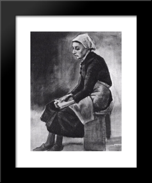 Woman With White Cloth Around Her Head, Sitting On A Bench 20x24 Black Modern Wood Framed Art Print Poster by Van Gogh, Vincent