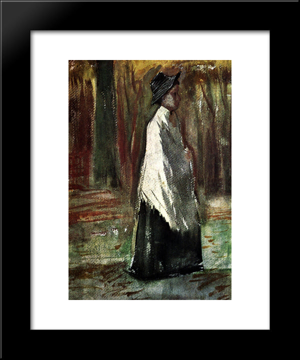 Woman With White Shawl In A Wood 20x24 Black Modern Wood Framed Art Print Poster by Van Gogh, Vincent