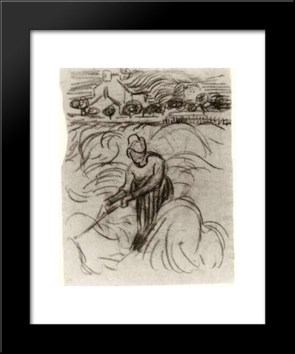 Woman Working In Wheat Field 20x24 Black Modern Wood Framed Art Print Poster by Van Gogh, Vincent