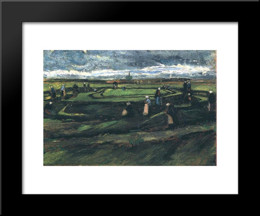 Women Mending Nets In The Dunes 20x24 Black Modern Wood Framed Art Print Poster by Van Gogh, Vincent