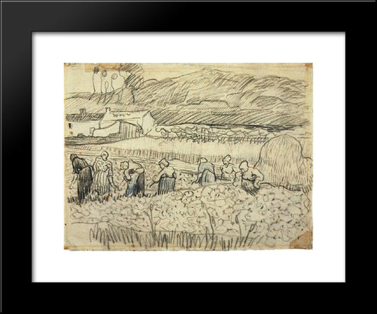 Women Working In Wheat Field 20x24 Black Modern Wood Framed Art Print Poster by Van Gogh, Vincent