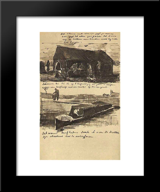 Workman Beside A Mound Of Peat, And A Peat Boat With Two Figures 20x24 Black Modern Wood Framed Art Print Poster by Van Gogh, Vincent