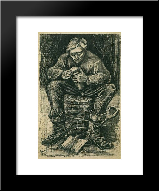 Workman Sitting On A Basket, Cutting Bread 20x24 Black Modern Wood Framed Art Print Poster by Van Gogh, Vincent