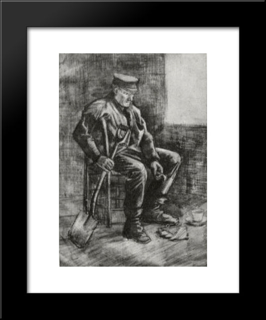 Workman With Spade, Sitting Near The Window 20x24 Black Modern Wood Framed Art Print Poster by Van Gogh, Vincent