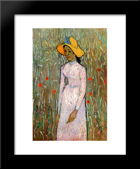 Young Girl Standing Against A Background Of Wheat 20x24 Black Modern Wood Framed Art Print Poster by Van Gogh, Vincent