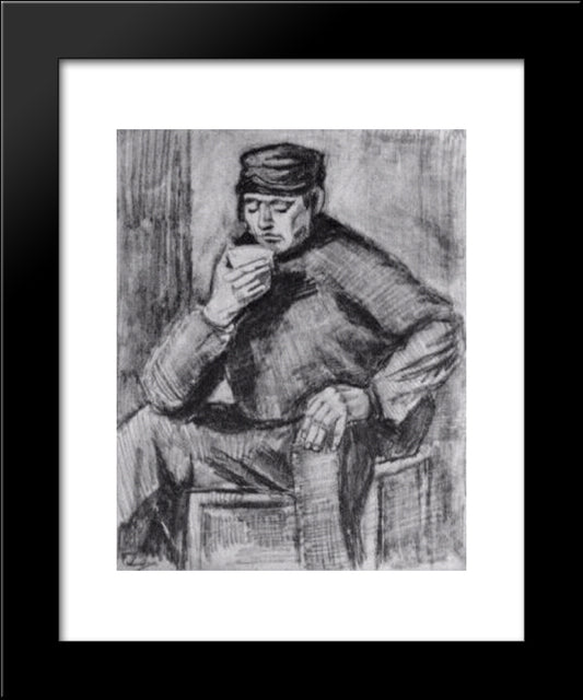 Young Man, Sitting With A Cup In His Hand, Half-Length 20x24 Black Modern Wood Framed Art Print Poster by Van Gogh, Vincent