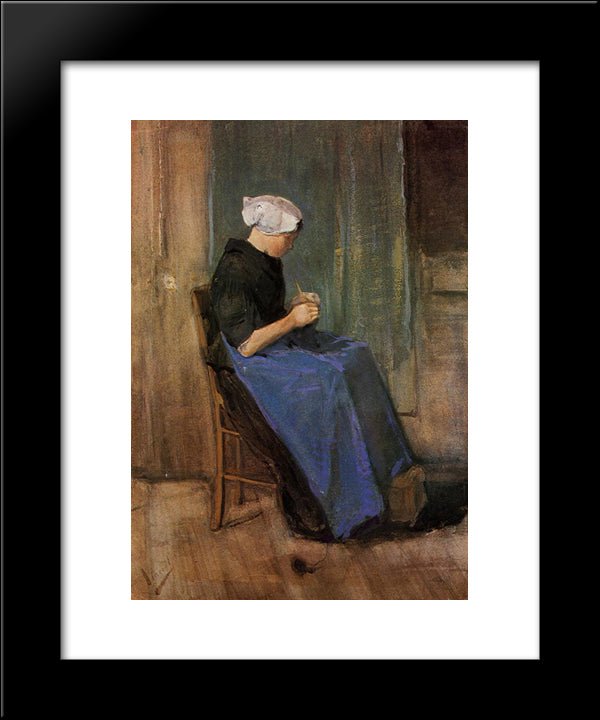 Young Woman Knitting 20x24 Black Modern Wood Framed Art Print Poster by Van Gogh, Vincent
