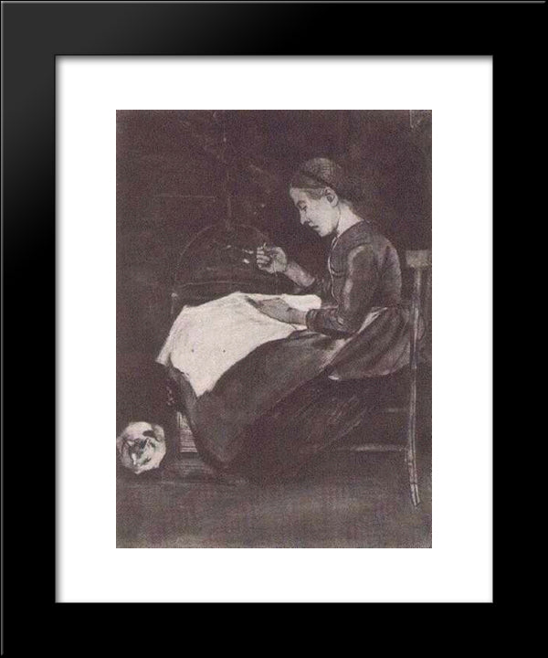 Young Woman Sewing 20x24 Black Modern Wood Framed Art Print Poster by Van Gogh, Vincent