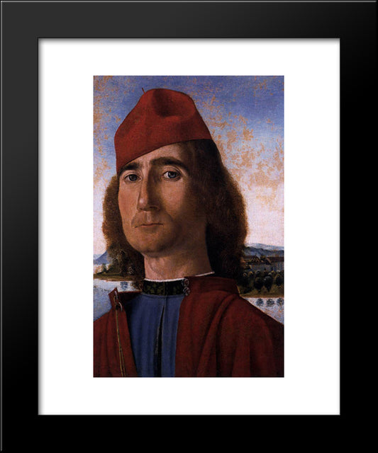 Portrait Of An Unknown Man With Red Beret 20x24 Black Modern Wood Framed Art Print Poster by Carpaccio, Vittore