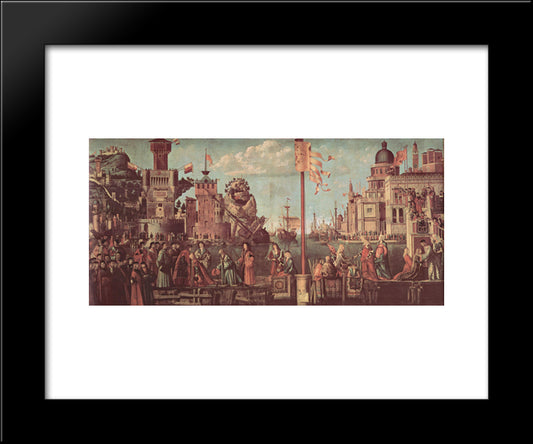 The Meeting Of Etherius And Ursula And The Departure Of The Pilgrims 20x24 Black Modern Wood Framed Art Print Poster by Carpaccio, Vittore
