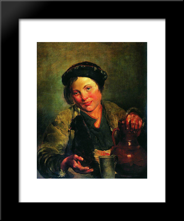 A Boy Selling Brew 20x24 Black Modern Wood Framed Art Print Poster by Makovsky, Vladimir