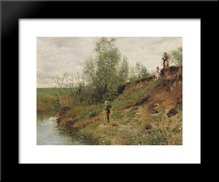 Fishing 20x24 Black Modern Wood Framed Art Print Poster by Makovsky, Vladimir