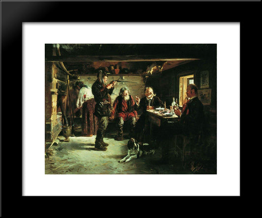 In The Hut Of Forester 20x24 Black Modern Wood Framed Art Print Poster by Makovsky, Vladimir