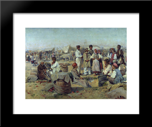 Market In Poltava 20x24 Black Modern Wood Framed Art Print Poster by Makovsky, Vladimir