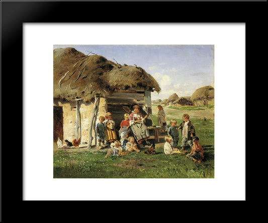 Peasant Children 20x24 Black Modern Wood Framed Art Print Poster by Makovsky, Vladimir