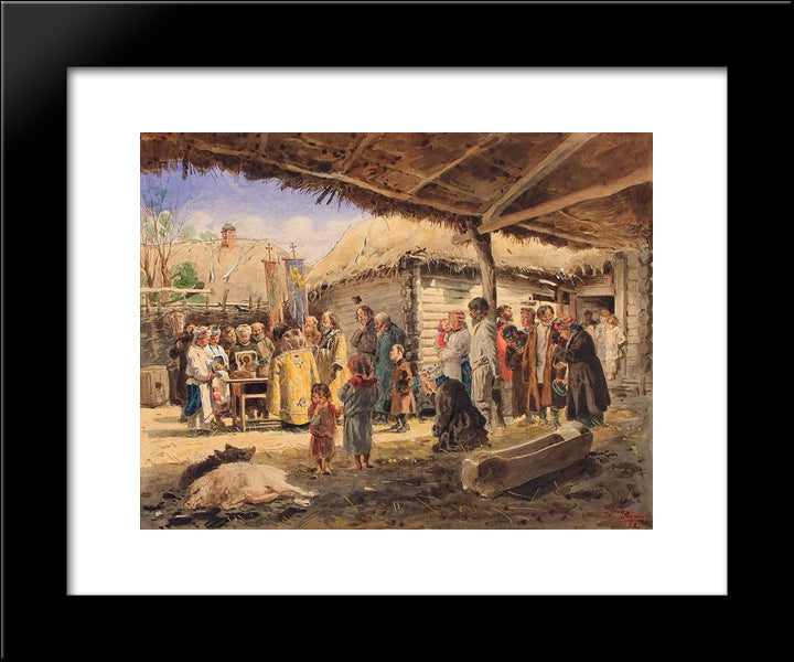 Prayer Service At The Farm In Ukraine 20x24 Black Modern Wood Framed Art Print Poster by Makovsky, Vladimir