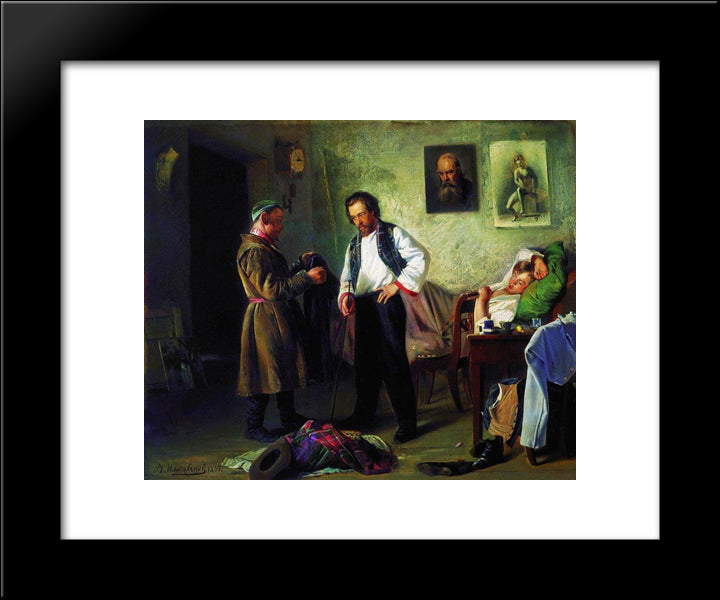 The Artist, Selling Old Stuff To Tatar (Artist'S Studio) 20x24 Black Modern Wood Framed Art Print Poster by Makovsky, Vladimir