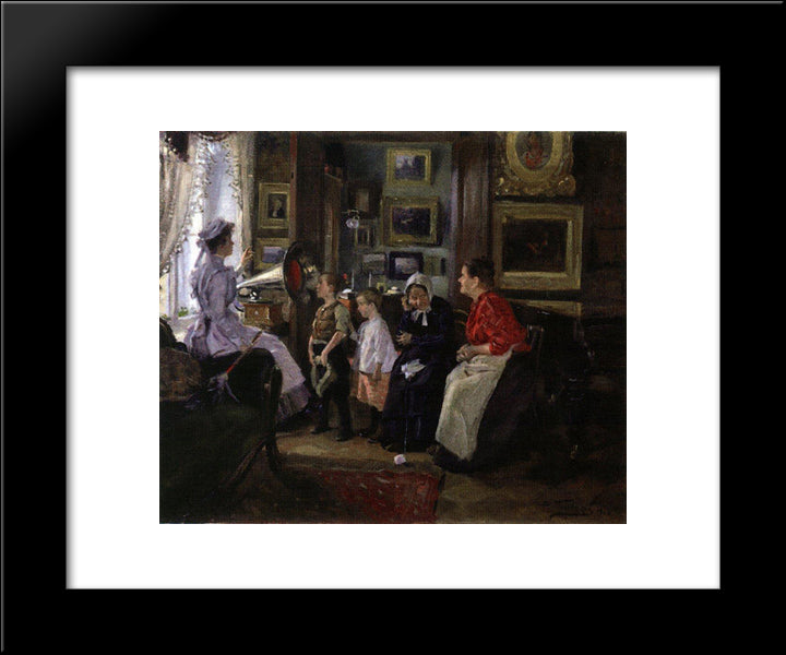 They Listen The Gramophone 20x24 Black Modern Wood Framed Art Print Poster by Makovsky, Vladimir