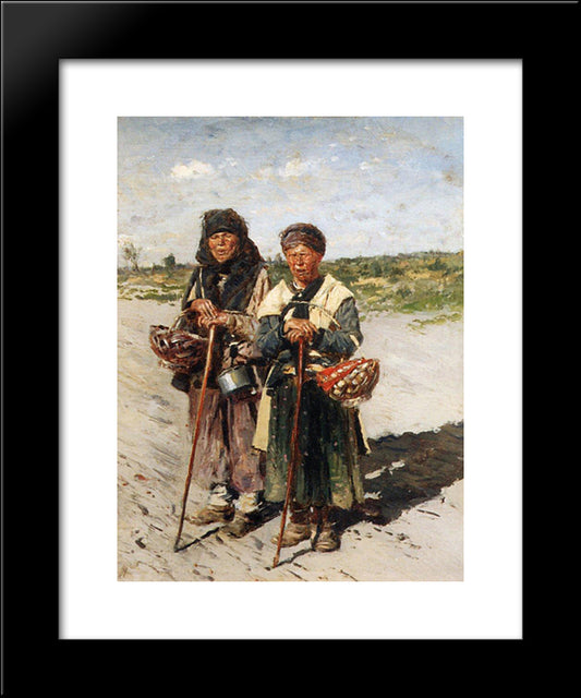 Two Pilgrims 20x24 Black Modern Wood Framed Art Print Poster by Makovsky, Vladimir