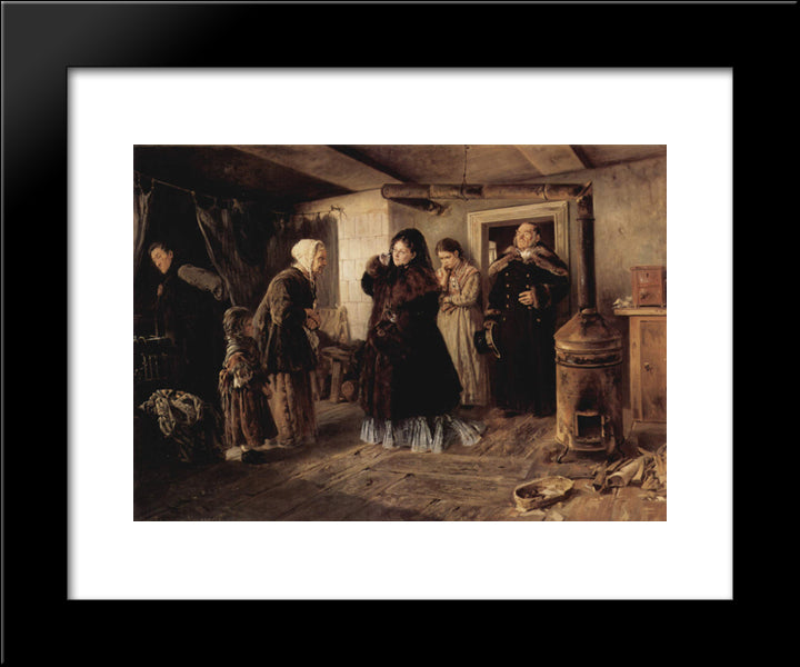 Visiting A Poor People 20x24 Black Modern Wood Framed Art Print Poster by Makovsky, Vladimir