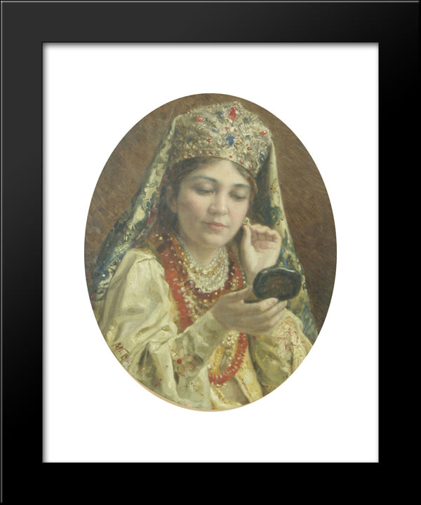 Young Lady Looking Into A Mirror 20x24 Black Modern Wood Framed Art Print Poster by Makovsky, Vladimir