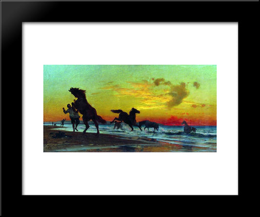 Bathing Horses 20x24 Black Modern Wood Framed Art Print Poster by Orlovsky, Volodymyr